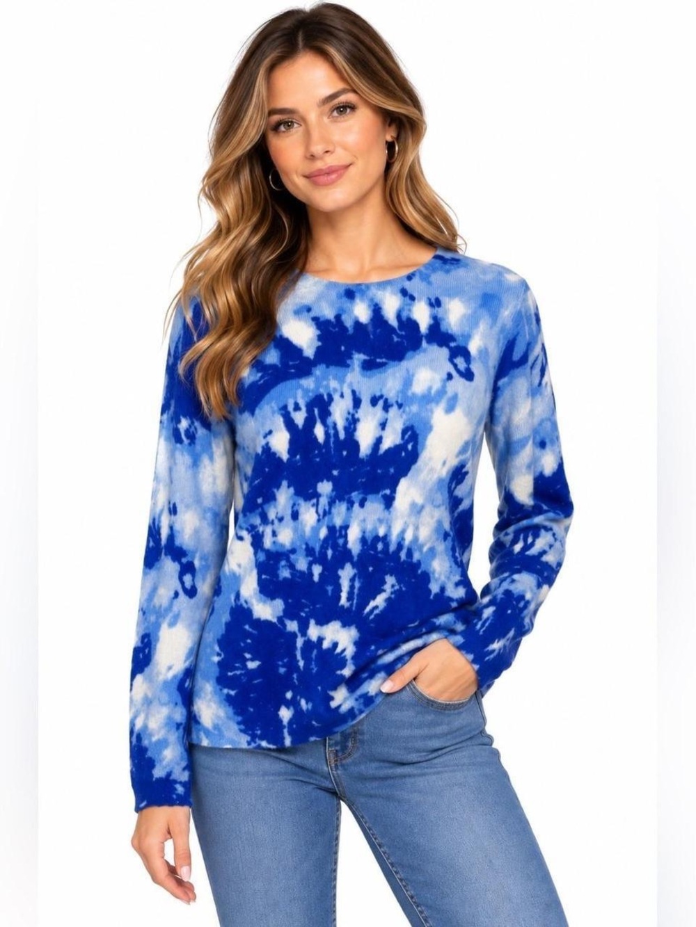 Charter Club | Luxury Blue & White Tie-Dye Cashmere Pullover